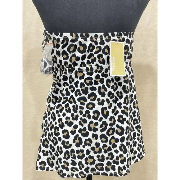 MICHAEL Michael Kors Plus Size Logo-Ring Shirred Tankini Top - Khaki Leopard 16W - Picture 4 of 7